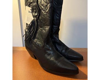Botas vaqueras Laredo negras vintage, nuevas con etiquetas, con flecos y borlas, talla 8