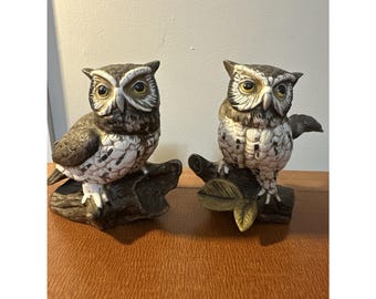 Pair of Vintage Homco Porcelain Great Horned Owl Figurines
