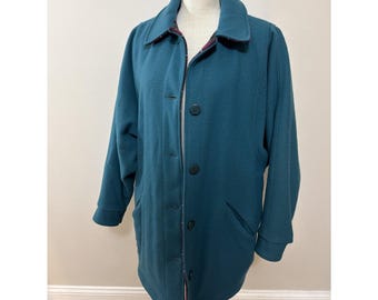 Vintage Womens Woolrich Teal Green Wool Plaid Lined Fisherman Jacket Coat Large