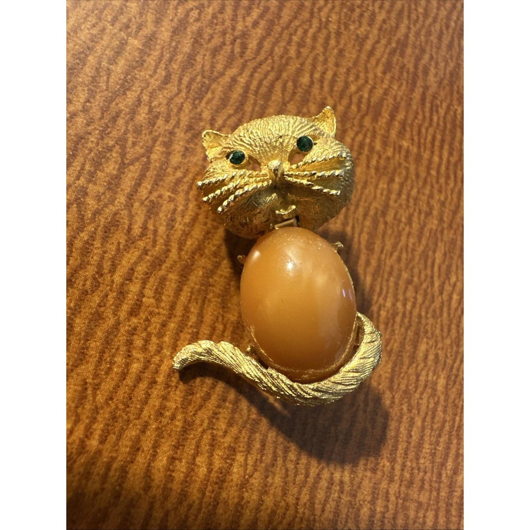 Vintage Gold Tone Jelly Belly Kitty Cat Pin Brooch - Etsy