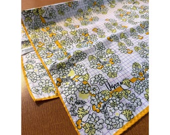 Vintage 60s Vera Neumann Scarf Poly 22" Square Yellow & Green Floral On Grid