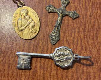 Vintage Religious Key, Cross, Pendant Italy