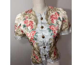 Vintage Talbots Bluse aus 100% Seide, Größe 2, tailliert, goldene Knöpfe, atemberaubend!