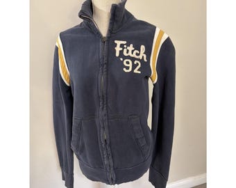 VNTG Abercrombie Fitch Mens Medium Blue Spellout Heavy Cotton Sweatshirt Y2K
