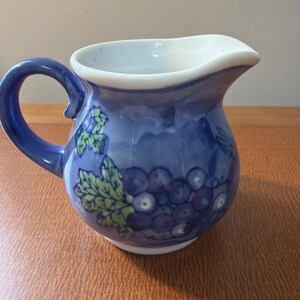 VTG April Cornell Blueberry Dragonfly Cream Pitcher With Handle 3.75"