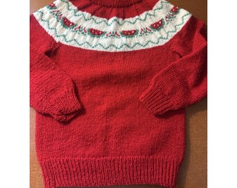 Handknit Red Sweater With Watermelon Pattern 4-5 Years Soft