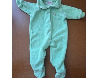 Vtg Izod Lacoste Alligator Sleeper Footie taglia S fino a 11 libbre Terry verde menta