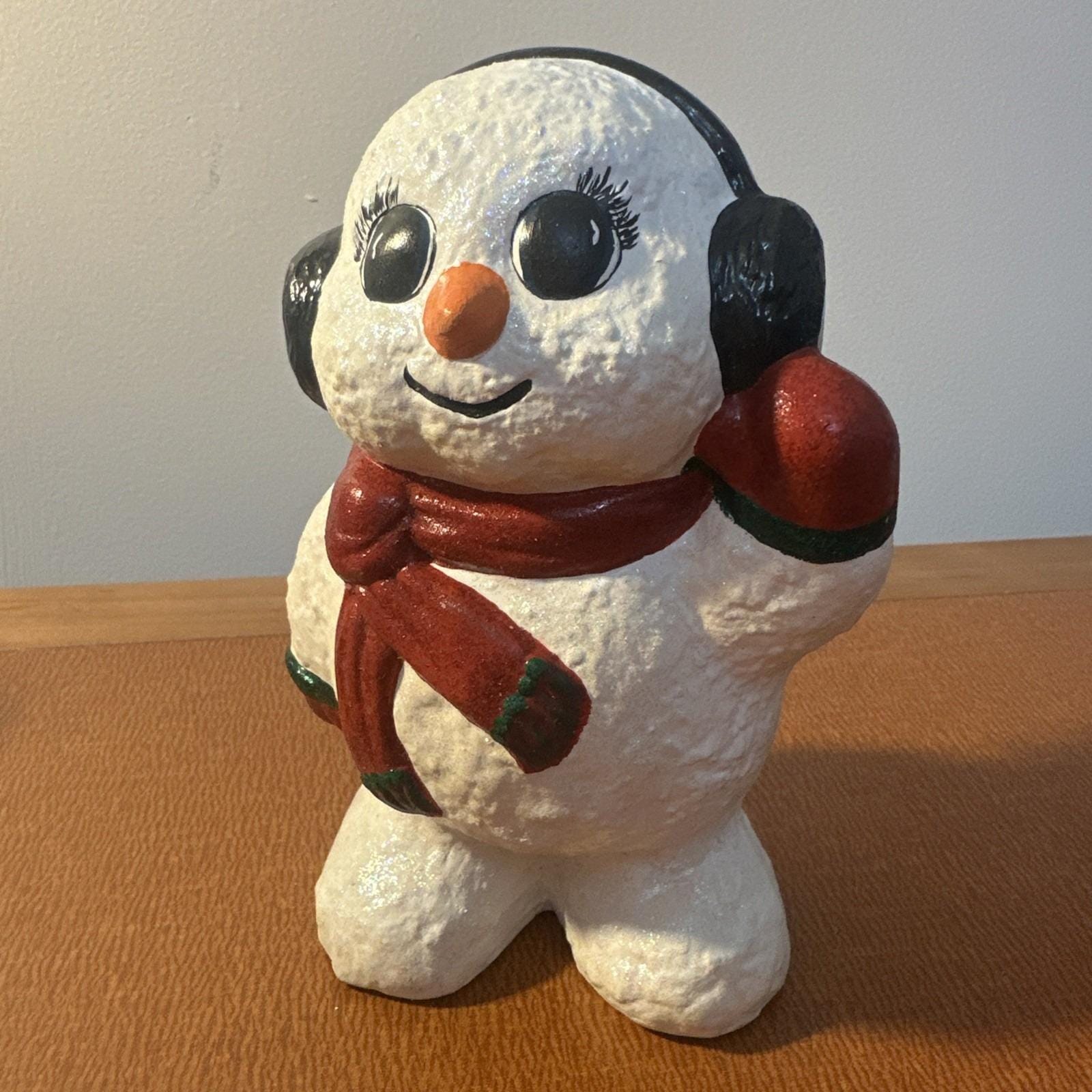Vintage Hand Painted Snowman Ceramic 1990's With Scarf and