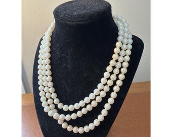 Vtg Long Strand Pearl Necklace Individual Knots Made In Japan 54"