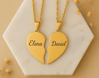Engraved Break Apart Heart Necklace Set | Stainless Steel Split Pendants