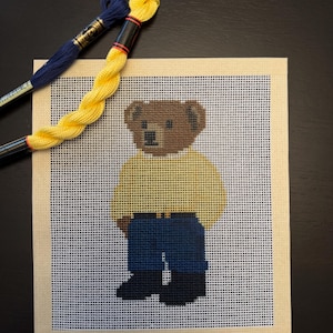 Toile à broder ours jaune beurre - Abordable et adaptée aux débutants