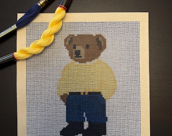 Butter Yellow Bear Needlepoint Canvas - Affordable & Beginner Friendly