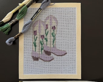 Printed cowboy boots Needlepoint Canvas - Affordable & Beginner Friendly