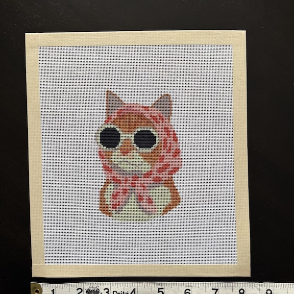 Kitty with Glasses Needlepoint Canvas- Affordable & Beginner Friendly