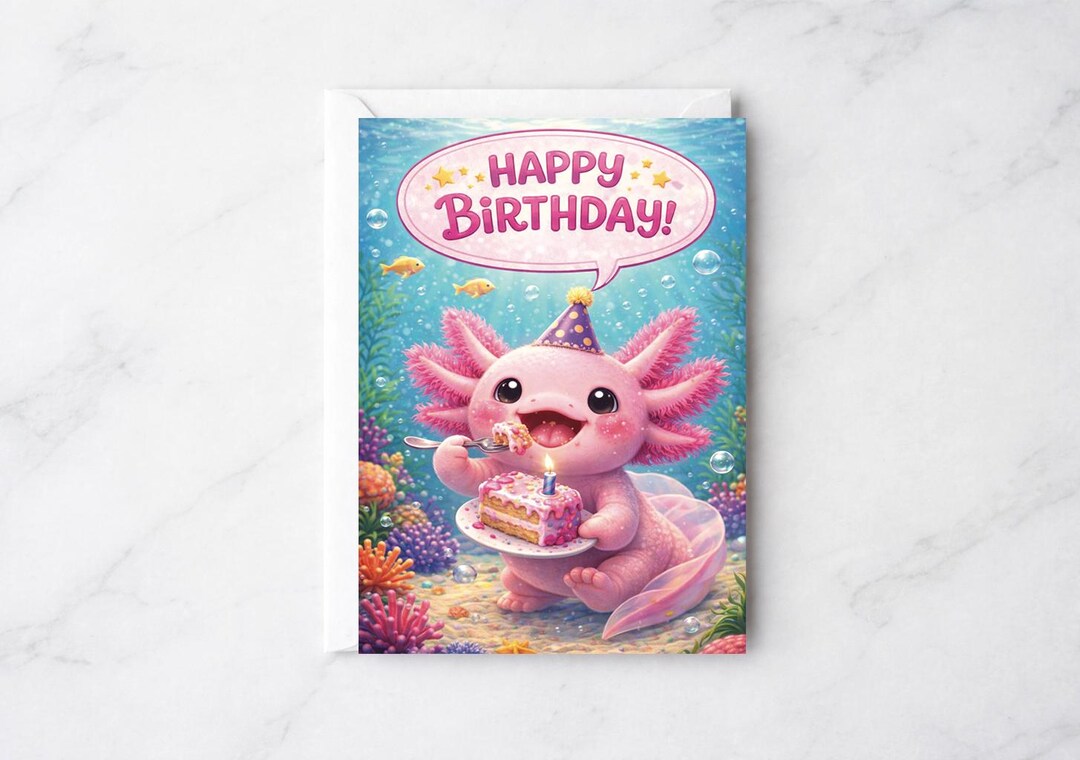 Axolotl Happy Birthday Card - Etsy