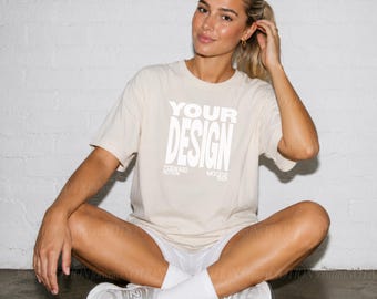 Ivory Comfort Colors 1717 Mockup Womens Fitness T-shirt Mock CC1717