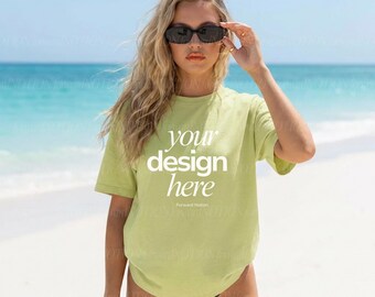 Pistachio Gildan Mockup Green Tshirt Mockup Summer Shirt Beach Mock