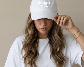 White Infinity Her Cassie Hat Mockup White Baseball Cap Mock
