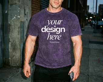 Mineral Purple Colortone 1300 Mockup Unisex Mineral Wash Tshirt Mock Acid Wash Mens