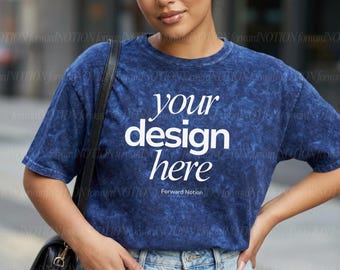 Mineral Navy Colortone 1300 Mockup Unisex Mineral Wash Blue Tshirt Mock Womens