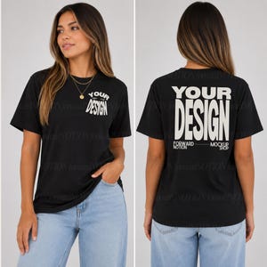 Black Comfort Colors 1717 Mockup Tshirt Front & Back Mock Shirt View Split | CC1717