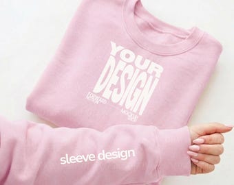 Light Pink Gildan 18000 Mockup Sleeve Design Sweatshirt Flay Lay Mock