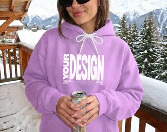 Neon Violet Comfort Colors 1467 Mockup Womens Purple Sweatshirt Hoodie Ski Winter Mockup Real