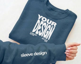 Indigo Blue Gildan 18000 Mockup Sleeve Design Sweatshirt Flay Lay Mock