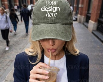 Olive Infinity Her Cassie Hat Mockup Green Camo Baseball Cap Mock