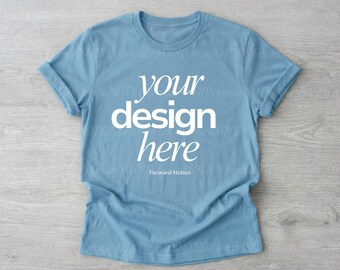 Ocean Blue Bella Canvas 3001 Mockup Unisex Tshirt Mock Flatlay BC3001