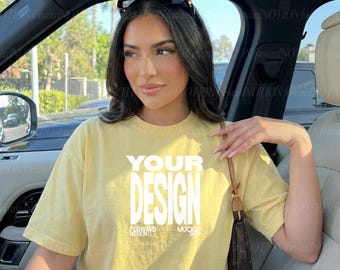 Butter Comfort Colors 1717 Mockup Womens Yellow T-shirt Mockup CC1717
