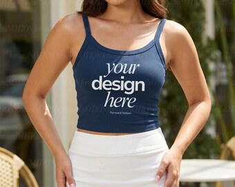 Navy Bella Canvas 1012 Mockup Womens Spaghetti Strap Blue Tank Top Mock