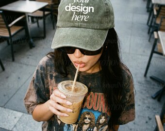 Infinity Her Cassie Hat Mockup Olive Green Baseball Cap Mock