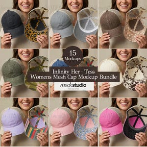 Infinity Her Trucker Hat Mockups Damen gewaschene Mesh-Back Cap 15 Mocks Bundle Tess