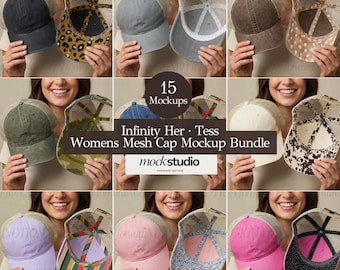 Infinity Her Trucker Hat Mockups Women's Washed Mesh-Back Cap 15 Mocks Bundle Tess