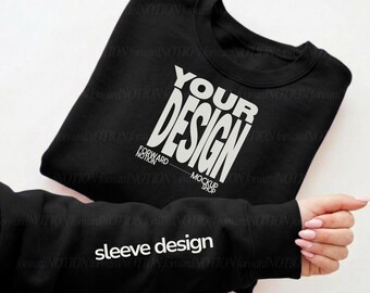 Black Gildan 18000 Mockup Flatlay Sweatshirt Sleeve Mockup Hoodie Mock