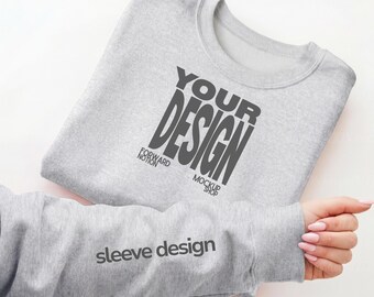 Ash Gildan 18000 Mockup Flatlay Grey Sweatshirt Sleeve Mock