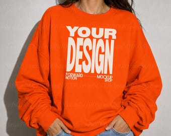 Orange Gildan 18000 Mockup Sweatshirt Mock