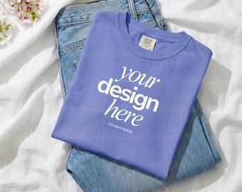 Flo Blue Comfort Colors 1717 Mockup Indigo T-shirt Spring Mockup CC1717