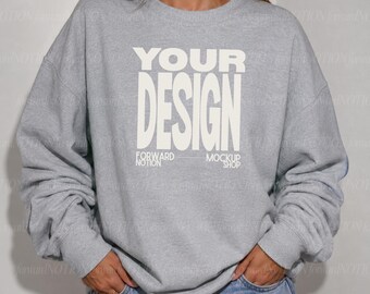 Sport Grey Gildan 18000 Mockup Gray Sweatshirt Mockup Flay Lay Mock