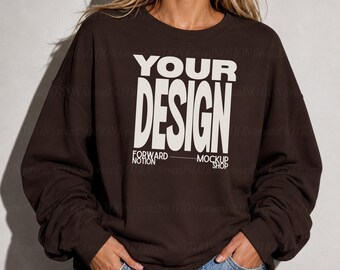 Dark Chocolate Gildan 18000 Mockup Brown Sweatshirt Mock