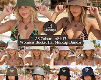 Pacote de Mockups de Chapéu Bucket AS Colour AS1117 Feminino Praia | Pacote com 11 Mockups