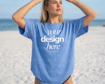 Carolina Blue Gildan Mockup Tshirt Mockup Summer Shirt Beach Mock