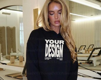 Black Bella+Canvas 7502 Mockup Womens Cropped Sweatshirt Mock Gym Pilates Fitness BC7502