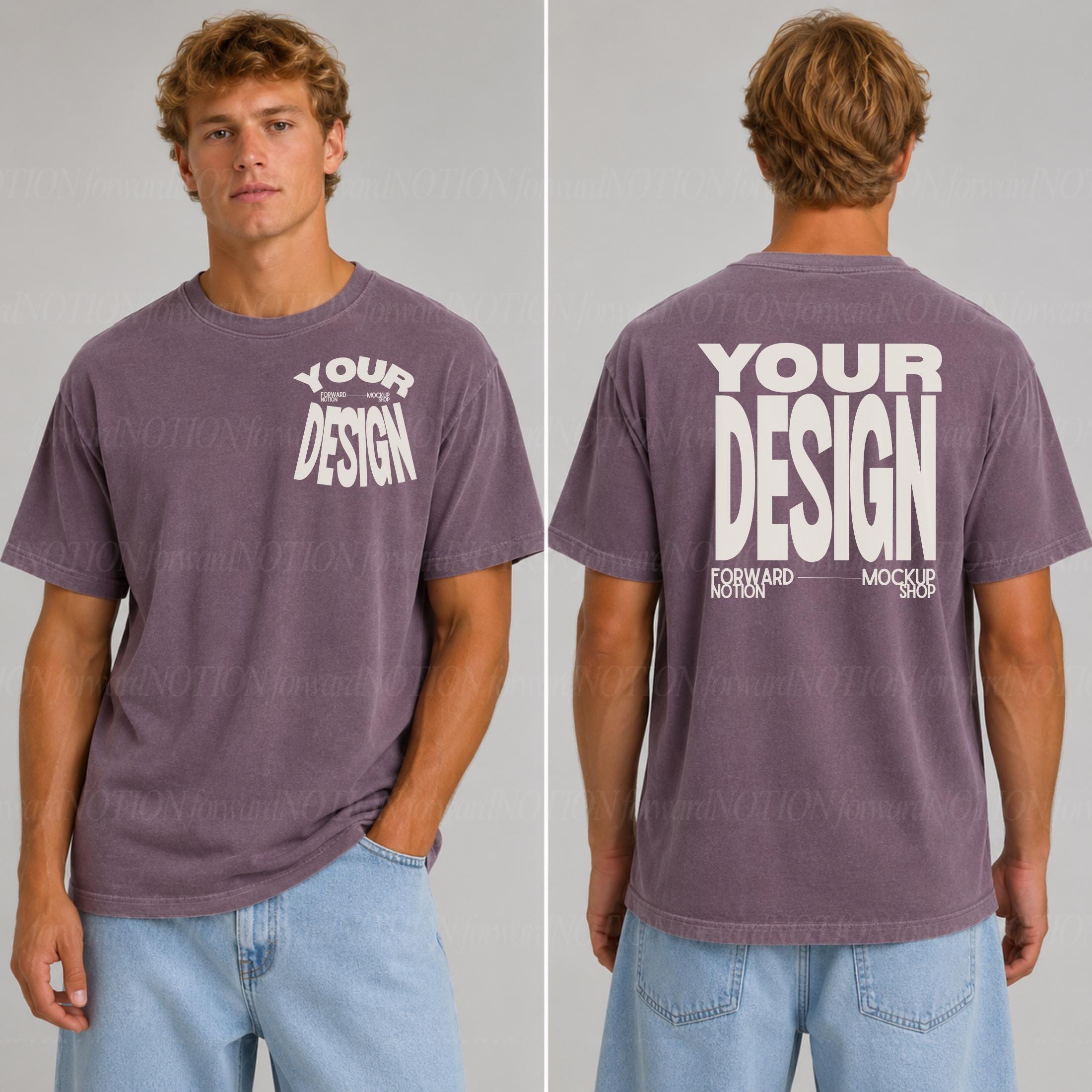 Mens Dusk Comfort Colors 1717 Front & Back Mockup Purple T-shirt