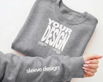 Sport Grey Gildan 18000 Mockup Sleeve Design Gray Sweatshirt Flay Lay Mock