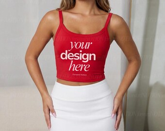 Red Bella Canvas 1012 Mockup Womens Spaghetti Strap Tank Top Mock CC1717