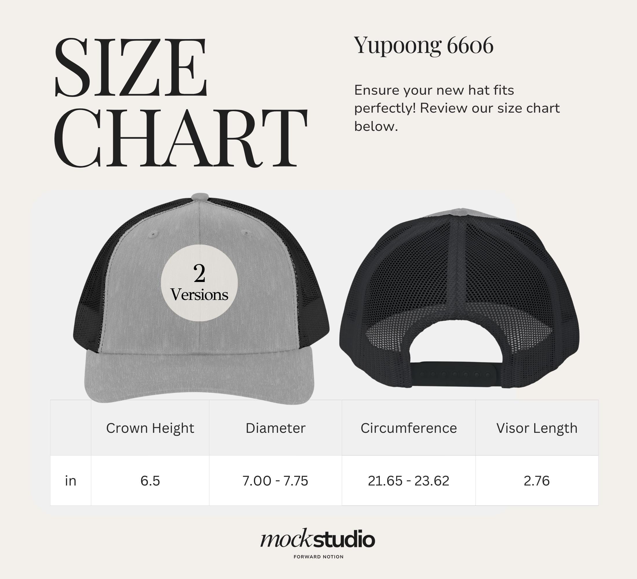 Yupoong 6606 Size Guide Snapback Trucker Hat Mocks Cap Size Chart