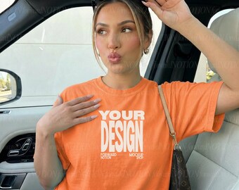 Melon Comfort Colors 1717 Orange Tshirt Womens Mockup CC1717
