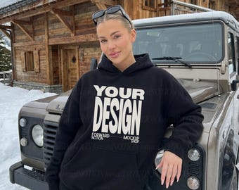 Black Comfort Colors 1467 Mockup Womens Sweatshirt Hoodie Ski Winter Mock
